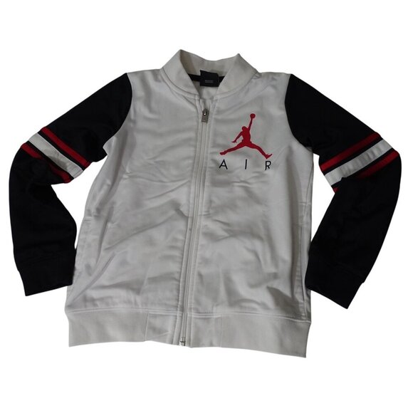Air Jordan Full Zip Jacket Boys Size 7 White Black with Logo Basketball Athletic - Picture 1 of 6